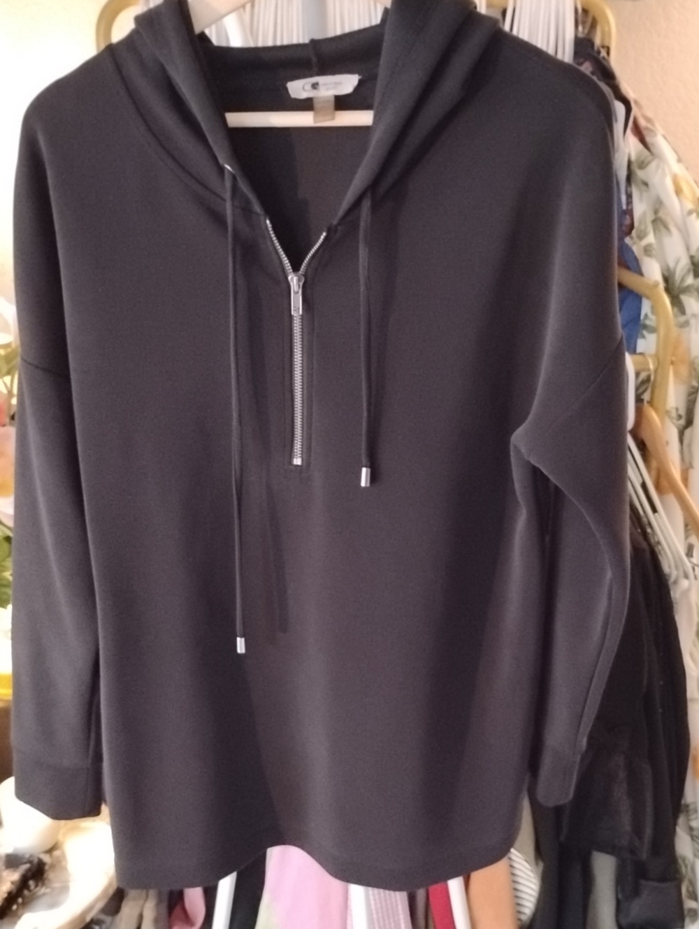 Black Quarter-Zip Scuba Modal Blend Hoodie Sweatshirt - Picture 3 of 5